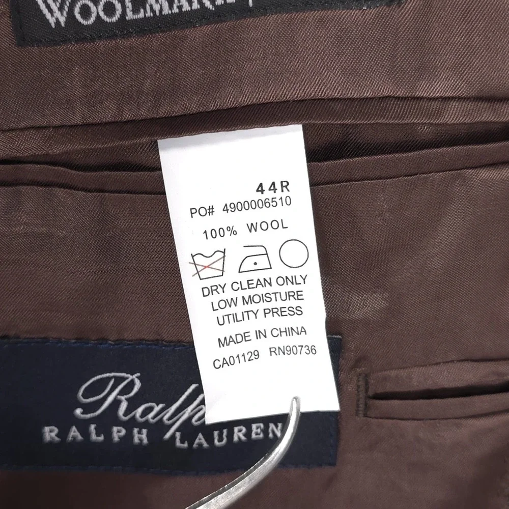 RALPH LAUREN Sport Coat Blazer 44 PURE NEW WOOL WOOLMARK Brown Plaid Elbow Patch